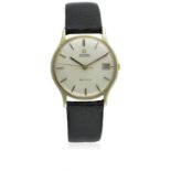 A GENTLEMAN'S 9CT SOLID GOLD OMEGA GENEVE AUTOMATIC WRIST WATCH CIRCA 1972, PRESENTED TO A HARRODS