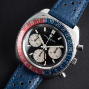 A RARE GENTLEMAN'S STAINLESS STEEL NIVADA GRENCHEN GMT CHRONOGRAPH WRIST WATCH CIRCA 1970 D: Black