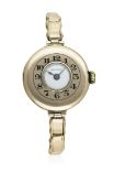 A LADIES 9CT SOLID GOLD ROLEX HALF HUNTER BRACELET WATCH CIRCA 1920s D: White enamel dial. M: 15