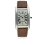A GENTLEMAN'S 18K SOLID WHITE GOLD CARTIER TANK AMERICAINE AUTOMATIC WRIST WATCH CIRCA 2005, REF.