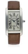 A GENTLEMAN'S 18K SOLID WHITE GOLD CARTIER TANK AMERICAINE AUTOMATIC WRIST WATCH CIRCA 2005, REF.