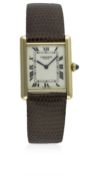 A GENTLEMAN'S 18K SOLID GOLD CARTIER PARIS TANK WRIST WATCH CIRCA 1990s, REF. 1600 D: Silver