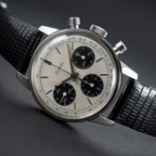 A RARE GENTLEMAN'S STAINLESS STEEL ZODIAC CHRONOGRAPH WRIST WATCH CIRCA 1960s WITH "PANDA" DIAL D: