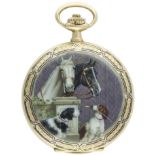 A FINE & RARE GENTLEMAN'S 14K SOLID GOLD & ENAMEL FULL HUNTER ETERNA POCKET WATCH CIRCA 1910 D: Gold