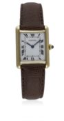 A GENTLEMAN'S 18K SOLID GOLD CARTIER PARIS TANK WRIST WATCH CIRCA 1980s D: White dial with black