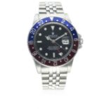 A GENTLEMAN'S STAINLESS STEEL ROLEX OYSTER PERPETUAL DATE GMT MASTER BRACELET WATCH CIRCA 1984, REF.