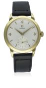 A GENTLEMAN'S LARGE SIZE 18K SOLID GOLD OMEGA WRIST WATCH CIRCA 1954, REF. 2684 WITH OMEGA BOX D: