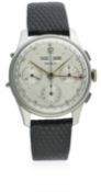 A RARE GENTLEMAN'S STAINLESS STEEL DOXA TRIPLE CALENDAR CHRONOGRAPH WRIST WATCH CIRCA 1940s D: