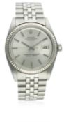 A GENTLEMAN'S STAINLESS STEEL & WHITE GOLD ROLEX OYSTER PERPETUAL DATEJUST BRACELET WATCH CIRCA