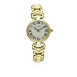 A LADIES 18K SOLID YELLOW GOLD CARTIER VENDOME BRACELET WATCH CIRCA 1990s  D: Silver dial with Roman