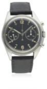 A GENTLEMAN'S STAINLESS STEEL BRITISH MILITARY CWC ROYAL NAVY CHRONOGRAPH WRIST WATCH DATED 1974