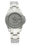 A LADIES STAINLESS STEEL & PLATINUM ROLEX OYSTER PERPETUAL DATE YACHTMASTER BRACELET WATCH CIRCA