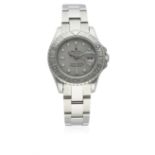 A LADIES STAINLESS STEEL & PLATINUM ROLEX OYSTER PERPETUAL DATE YACHTMASTER BRACELET WATCH CIRCA