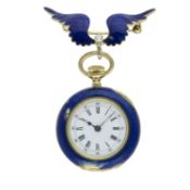 A FINE & RARE LADIES 18K SOLID GOLD, ENAMEL & DIAMOND PATEK PHILIPPE & CIE POCKET WATCH & BROOCH