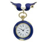 A FINE & RARE LADIES 18K SOLID GOLD, ENAMEL & DIAMOND PATEK PHILIPPE & CIE POCKET WATCH & BROOCH