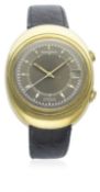 A RARE GENTLEMAN'S 18K SOLID GOLD JAEGER LECOULTRE MEMOVOX AUTOMATIC SPEED BEAT GT WRIST WATCH CIRCA