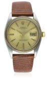 A RARE GENTLEMAN'S STEEL & GOLD ROLEX OYSTER PERPETUAL DATEJUST WRIST WATCH CIRCA 1957, REF. 6605 D: