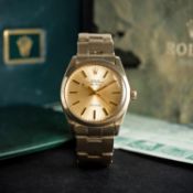 A RARE GENTLEMAN'S 14K SOLID GOLD ROLEX OYSTER PERPETUAL AIR KING BRACELET WATCH DATED 1974, REF.
