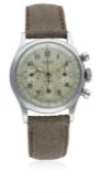 A RARE GENTLEMAN'S STAINLESS STEEL UNIVERSAL GENEVE COMPAX CHRONOGRAPH WRIST WATCH CIRCA 1940s, REF.