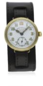 A RARE GENTLEMAN'S 18K SOLID GOLD FAVRE LEUBA ZENITH "OFFICERS" WRIST WATCH CIRCA 1920 D: White