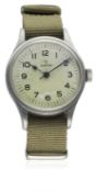 A GENTLEMAN'S STAINLESS STEEL BRITISH MILITARY OMEGA RAF PILOTS WRIST WATCH DATED 1953, REF. 2777-