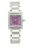 A LADIES STAINLESS STEEL CARTIER TANK FRANCAISE BRACELET WATCH CIRCA 2000, REF. 2384 D: "