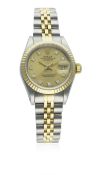 A LADIES STEEL & GOLD ROLEX OYSTER PERPETUAL DATEJUST BRACELET WATCH CIRCA 1987, REF. 69173 D: