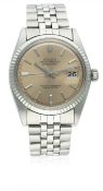 A GENTLEMAN'S STAINLESS STEEL & WHITE GOLD ROLEX OYSTER PERPETUAL DATEJUST BRACELET WATCH CIRCA