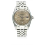 A GENTLEMAN'S STAINLESS STEEL & WHITE GOLD ROLEX OYSTER PERPETUAL DATEJUST BRACELET WATCH CIRCA