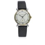 A GENTLEMAN'S STEEL & GOLD VACHERON & CONSTANTIN WRIST WATCH CIRCA 1950s D: Silver dial with bi-