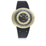 A GENTLEMAN'S GOLD PLATED OMEGA GENEVE DYNAMIC AUTOMATIC WRIST WATCH CIRCA 1970s D: Black & gold two