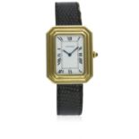 A RARE GENTLEMAN'S 18K SOLID GOLD CARTIER "JUMBO" WRIST WATCH CIRCA 1970s D: White dial with black