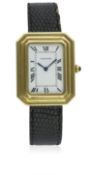 A RARE GENTLEMAN'S 18K SOLID GOLD CARTIER "JUMBO" WRIST WATCH CIRCA 1970s D: White dial with black