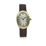 A FINE LADIES 18K SOLID GOLD CARTIER BAIGNOIRE WRIST WATCH CIRCA 1980s D: White dial with black