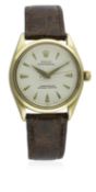 A GENTLEMAN'S 18K SOLID GOLD ROLEX OYSTER PERPETUAL WRIST WATCH CIRCA 1950s, REF. 6284 D: Silver "