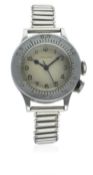 A RARE GENTLEMAN'S STAINLESS STEEL BRITISH MILITARY RAF LONGINES WEEMS AVIATORS WRIST WATCH DATED