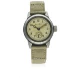 A GENTLEMAN'S STAINLESS STEEL US MILITARY BULOVA WRIST WATCH CIRCA 1940s D: Silver dial with