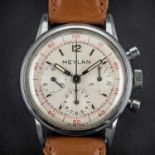 A RARE GENTLEMAN'S STAINLESS STEEL MEYLAN DECIMAL CHRONOGRAPH WRIST WATCH CIRCA 1960s D: Silver dial