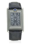 A MID SIZE STAINLESS STEEL CARTIER TANK BASCULANTE WRIST WATCH CIRCA 2000, REF. 2405 D: Grey dial