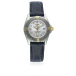 A LADIES STEEL & GOLD BREITLING CALLISTINO WRIST WATCH CIRCA 2005, REF. B72345 D: Pink mother of