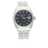 A GENTLEMAN'S STAINLESS STEEL & WHITE GOLD ROLEX OYSTER PERPETUAL DATEJUST BRACELET WATCH CIRCA