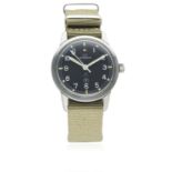 A RARE GENTLEMAN'S STAINLESS STEEL BRITISH MILITARY ROYAL NAVY LEMANIA WRIST WATCH DATED 1965,