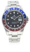 A GENTLEMAN'S STAINLESS STEEL ROLEX OYSTER PERPETUAL DATE GMT MASTER BRACELET WATCH CIRCA 1991, REF.