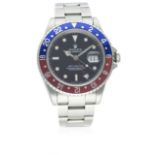 A GENTLEMAN'S STAINLESS STEEL ROLEX OYSTER PERPETUAL DATE GMT MASTER BRACELET WATCH CIRCA 1991, REF.