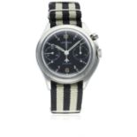 A RARE GENTLEMAN'S STAINLESS STEEL BRITISH MILITARY RAF LEMANIA SINGLE BUTTON CHRONOGRAPH PILOTS