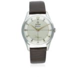 A GENTLEMAN'S STAINLESS STEEL OMEGA GENEVE WRIST WATCH CIRCA 1954, REF. 2750-6 D: Two tone silver