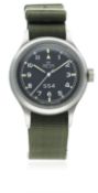 A GENTLEMAN'S STAINLESS STEEL MILITARY SS4 SMITHS DELUXE WRIST WATCH CIRCA 1960 D: Black dial with