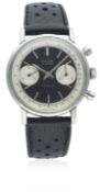 A GENTLEMAN'S STAINLESS STEEL AVIA CHRONOGRAPH WRIST WATCH CIRCA 1960s D: Gloss black dial with