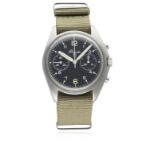 A RARE GENTLEMAN'S STAINLESS STEEL BRITISH MILITARY PRECISTA RAF PILOTS CHRONOGRAPH WRIST WATCH