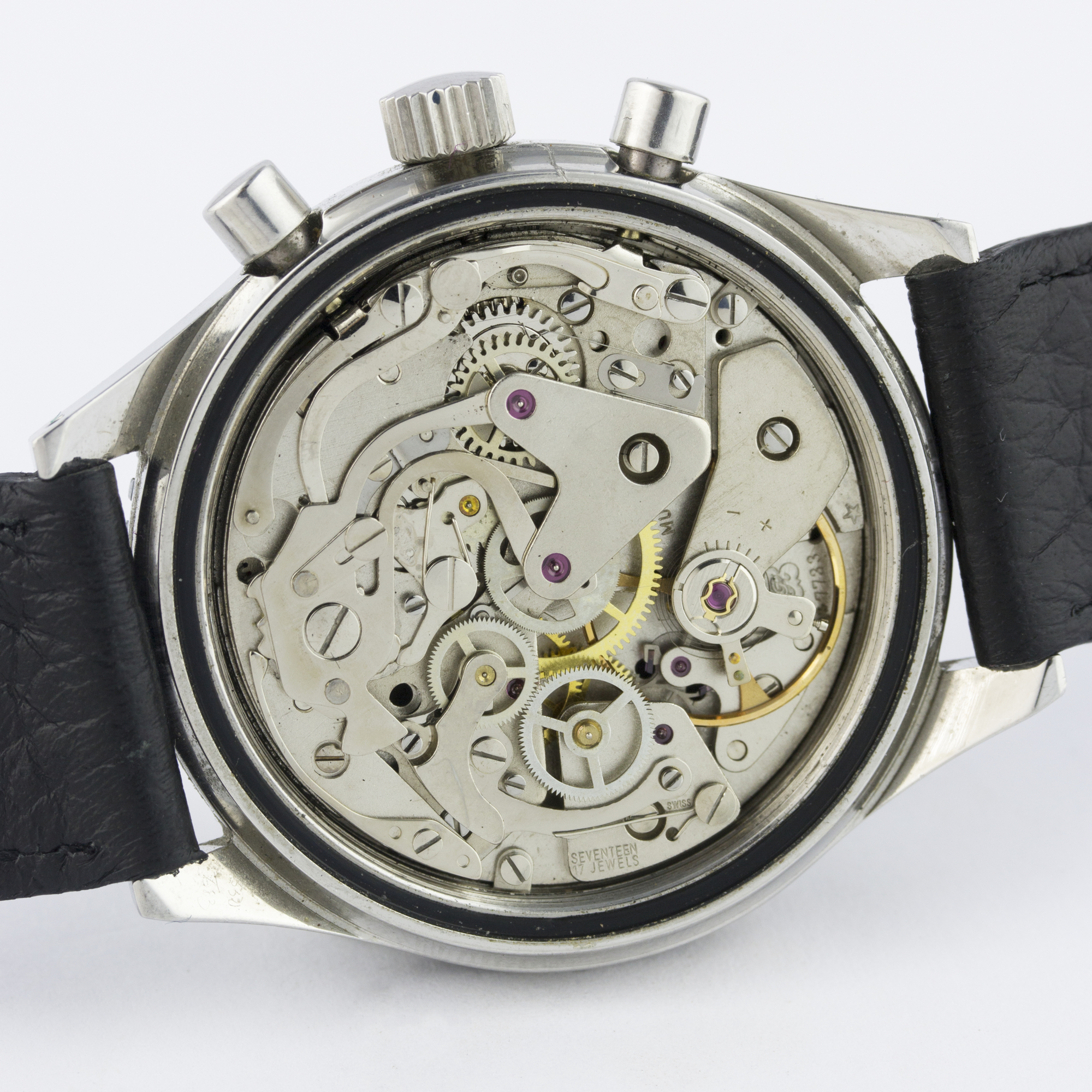 A GENTLEMAN’S STAINLESS STEEL CITY CHRONOGRAPH WRIST WATCH CIRCA 1970s D: Black dial with luminous - Image 7 of 10